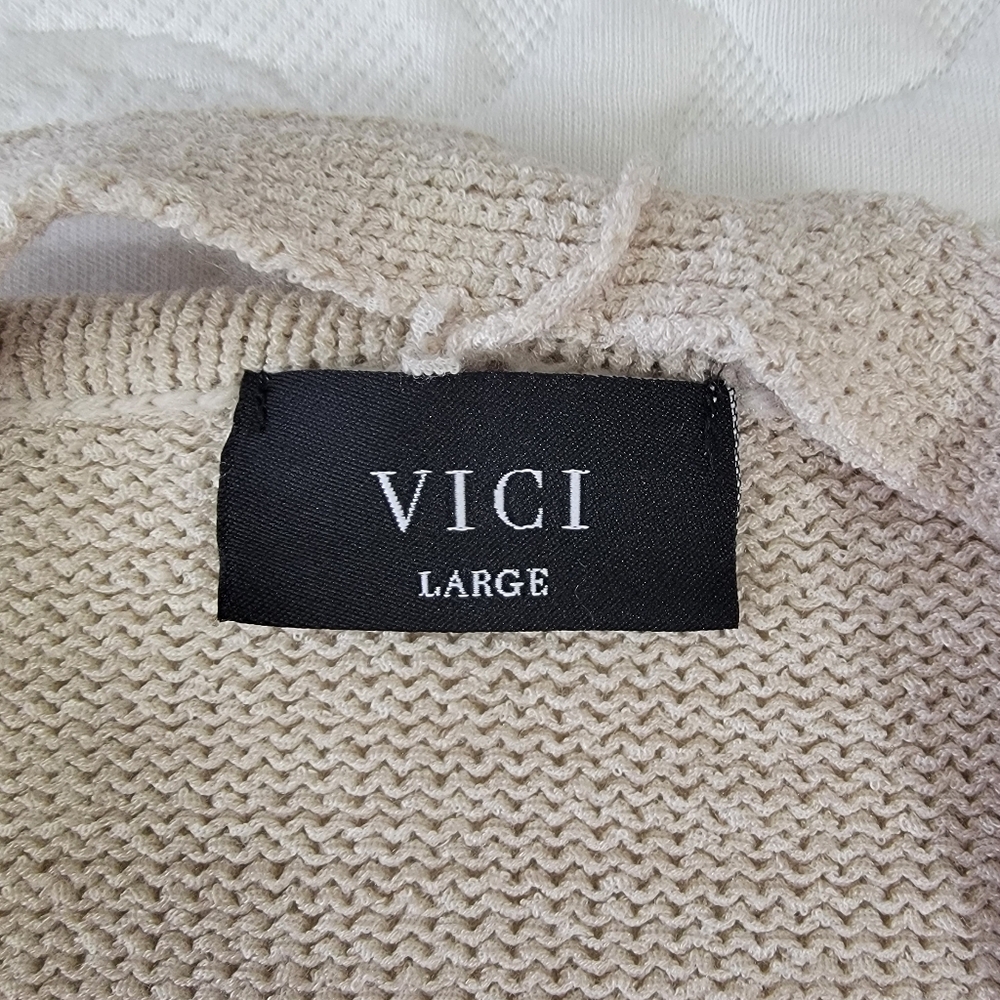 VICI Beige V Neck Long Sleeve Wrap Knit Cardigan Sweater Cropped Long Tie Large - Picture 6 of 10